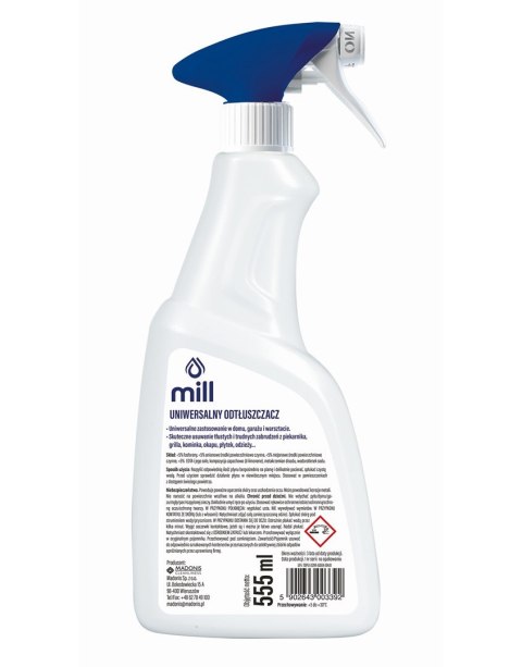 MILL CLEAN Odtłuszczacz Uniwersalny na tłuste plamy do odzieży, tworzyw sztucznych i innych powierzchni. 555 ml.