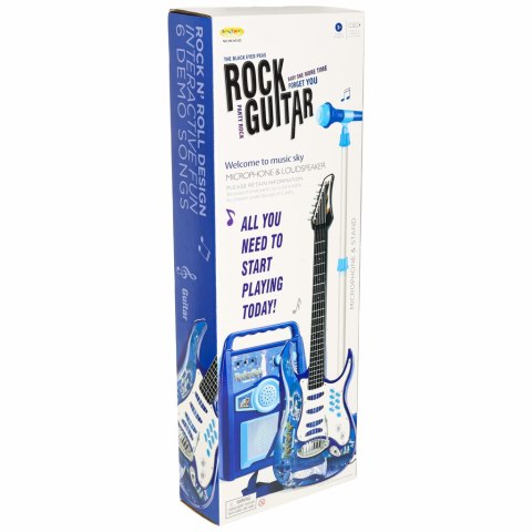 Gitara elektryczna rockowa ze wzmacniaczem mikrofonem dla dzieci niebieska