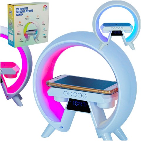 Lampka nocna LED Gamingowa RGB głośnik ładowarka indukcyjna radio budzik zegar