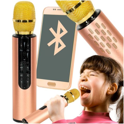 Mikrofon bezprzewodowy karaoke dla dzieci głośnik Bluetooth 2000mAh karta SD USB wysoka jakość złoty