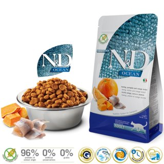 FARMINA N&D Ocean Herring, Pumpkin & Orange Adult - sucha karma dla kota - 1,5kg
