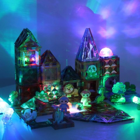 Klocki magnetyczne konstrukcyjne świecące zwierzęta 124 elementy