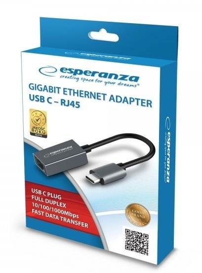 ESPERANZA GIGABIT ETHERNET 1000 MBPS ADAPTER USB C-RJ45 ENA102